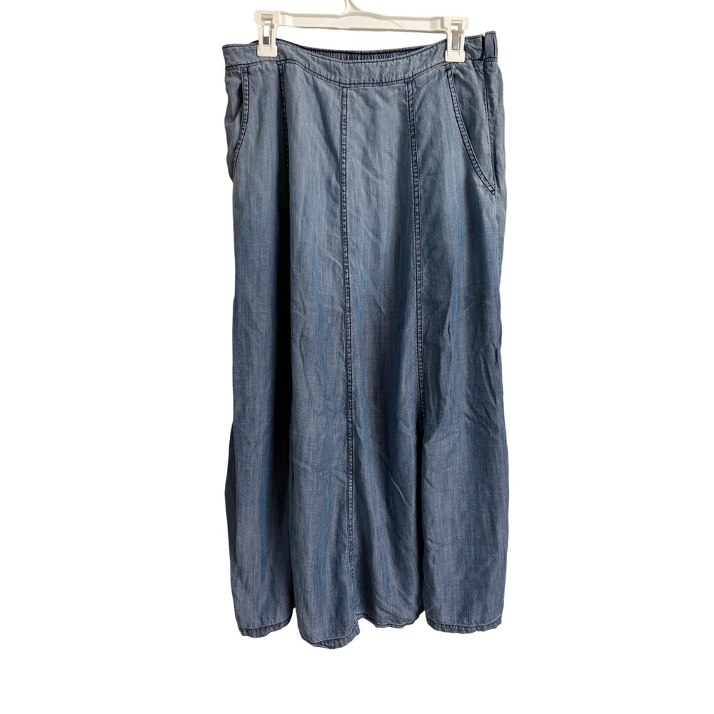 Soft Surroundings Blue Flowy Lyocell Maxi Skirt Light Wash Pockets Womens M